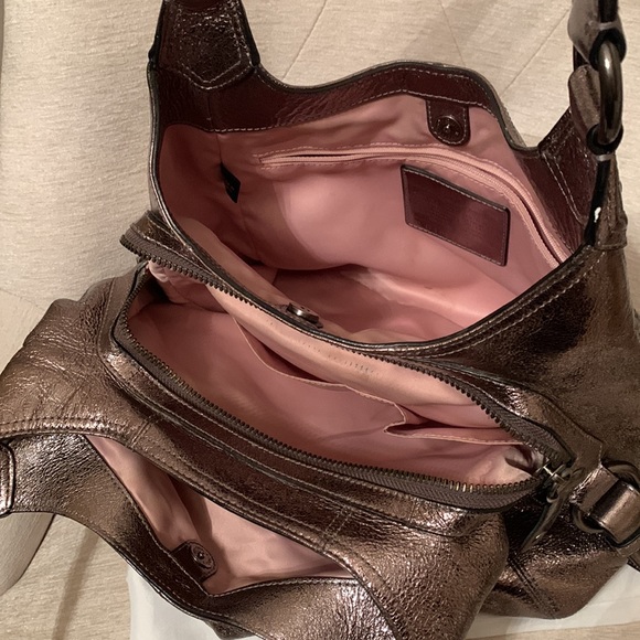 Coach Maggie Leather Metallic Hobo Shoulder Bag Gunmetal Grey 15259 - Picture 9 of 12